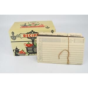 VTG Stylecraft Stove Tin Metal Recipe Box File w/ Unused Index Card Divider #805
